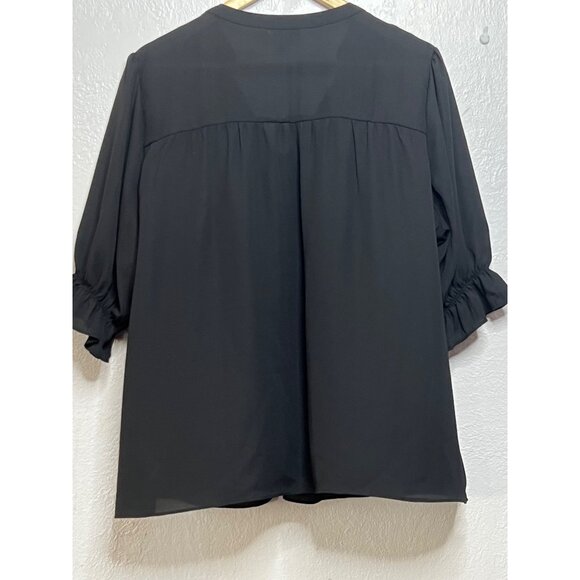 Zac & Rachel Woman Black V-Neck Blouse 2X Ruffle Sleeves Lace Detail Sheer - Picture 9 of 16